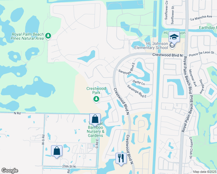 map of restaurants, bars, coffee shops, grocery stores, and more near 2721 Misty Oaks Circle in Royal Palm Beach