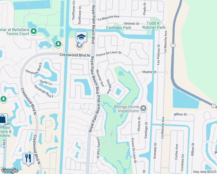 map of restaurants, bars, coffee shops, grocery stores, and more near 102 Miramar Avenue in Royal Palm Beach