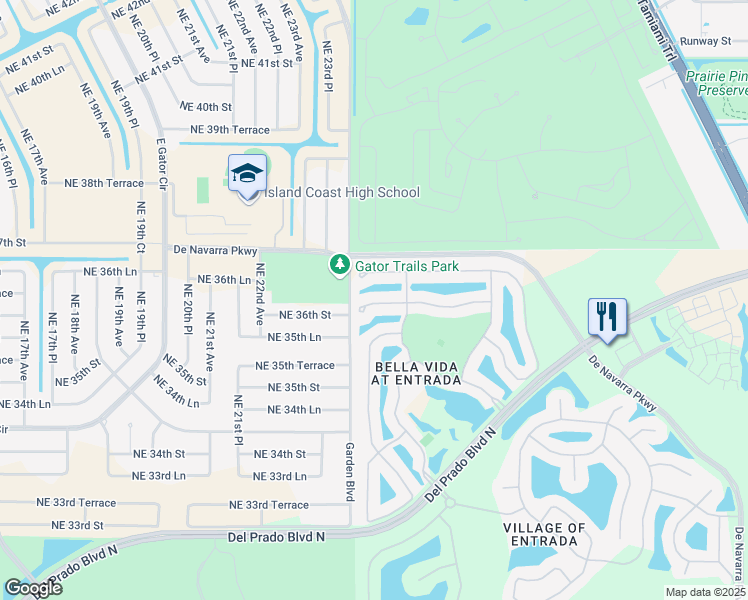 map of restaurants, bars, coffee shops, grocery stores, and more near 2417 Laurentina Lane in Cape Coral