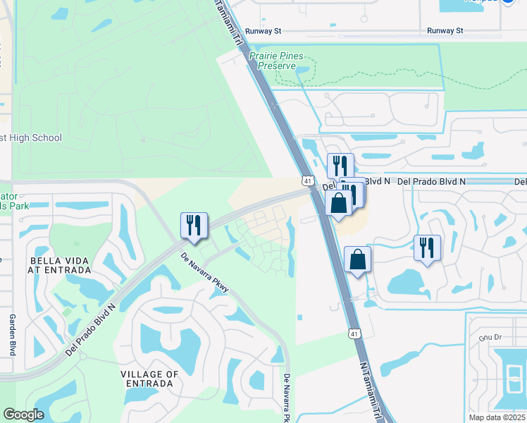 map of restaurants, bars, coffee shops, grocery stores, and more near Porta Salerno Loop in Cape Coral