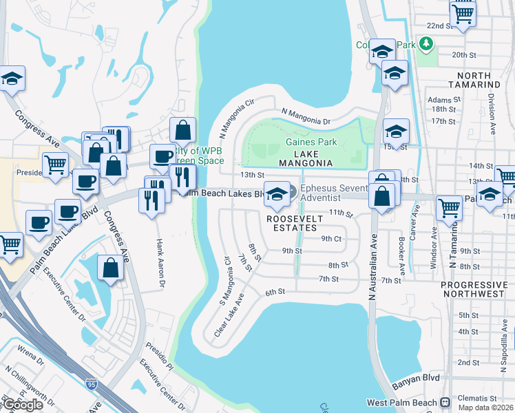 map of restaurants, bars, coffee shops, grocery stores, and more near 1463 11th Street in West Palm Beach