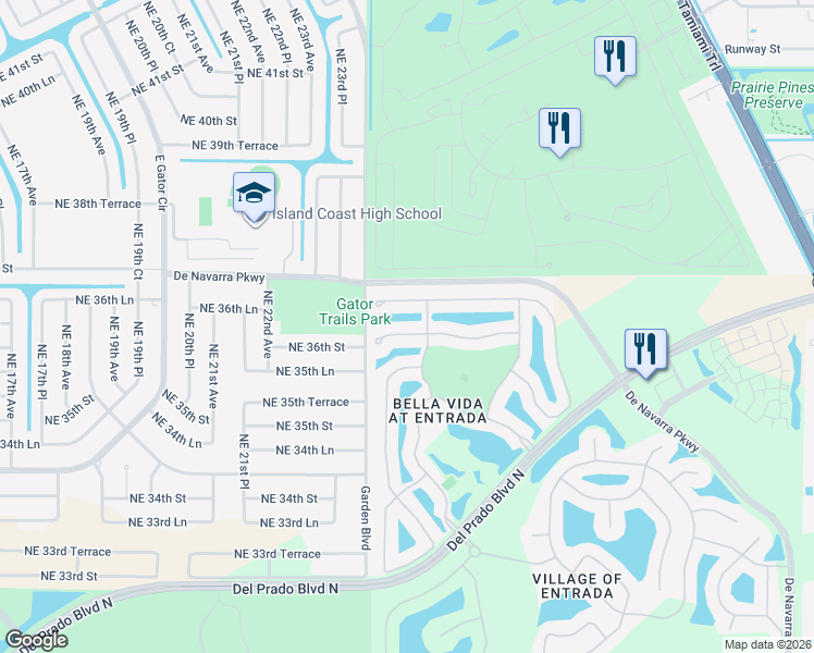map of restaurants, bars, coffee shops, grocery stores, and more near 2433 Laurentina Lane in Cape Coral