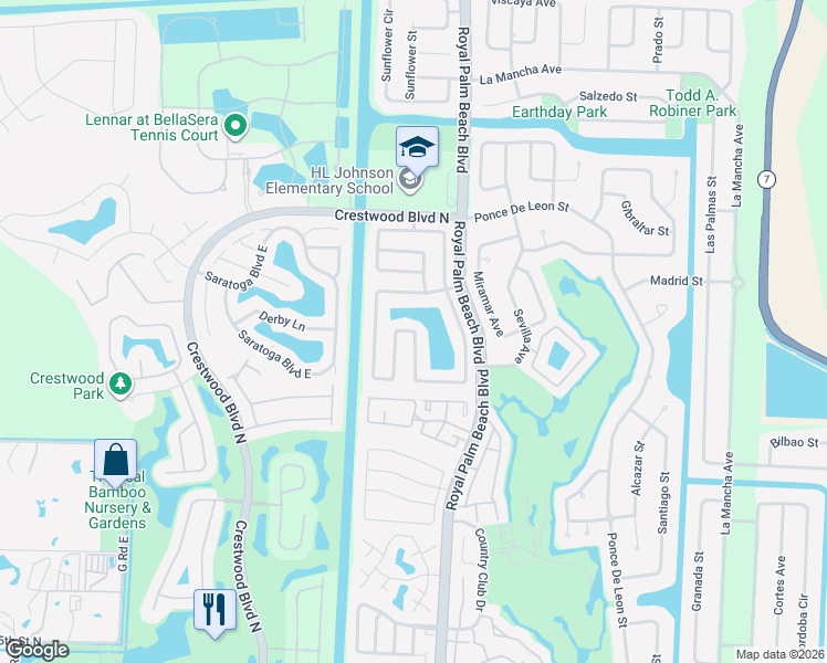 map of restaurants, bars, coffee shops, grocery stores, and more near Parkwood Drive in Royal Palm Beach