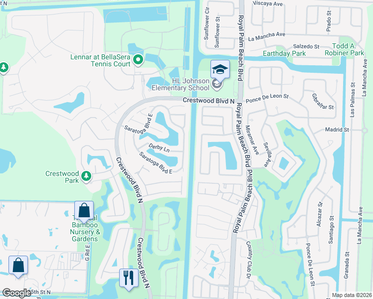 map of restaurants, bars, coffee shops, grocery stores, and more near 203 Saratoga Boulevard East in West Palm Beach