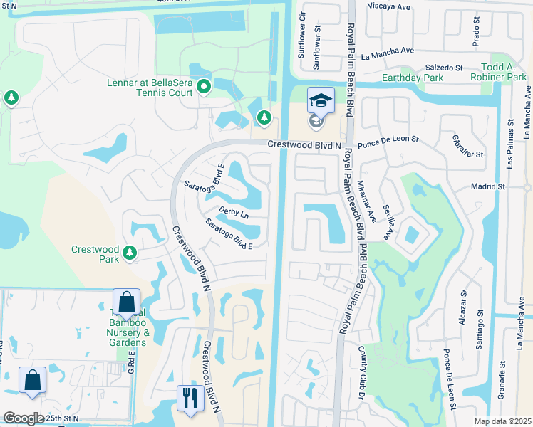 map of restaurants, bars, coffee shops, grocery stores, and more near 100 Derby Lane in West Palm Beach