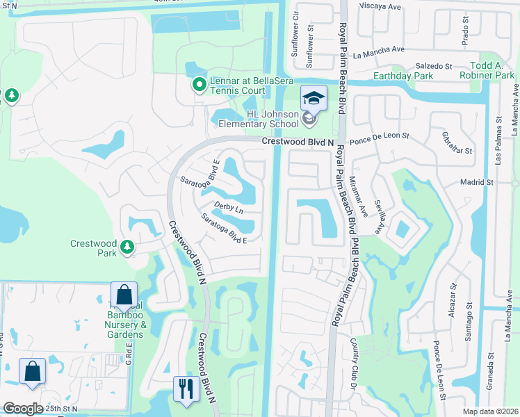 map of restaurants, bars, coffee shops, grocery stores, and more near 100 Derby Lane in West Palm Beach