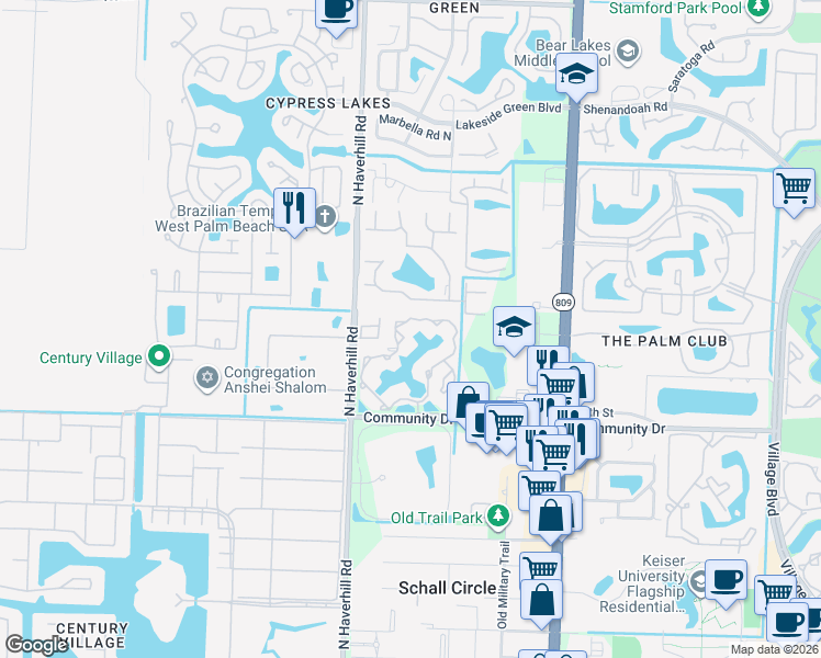 map of restaurants, bars, coffee shops, grocery stores, and more near 4823 Via Palm Lakes in West Palm Beach