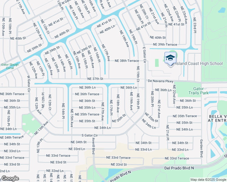 map of restaurants, bars, coffee shops, grocery stores, and more near 3613 Northeast 17th Place in Cape Coral