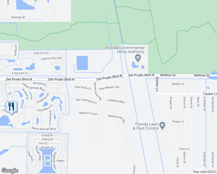 map of restaurants, bars, coffee shops, grocery stores, and more near 4204 Villa Rapallo Way in North Fort Myers