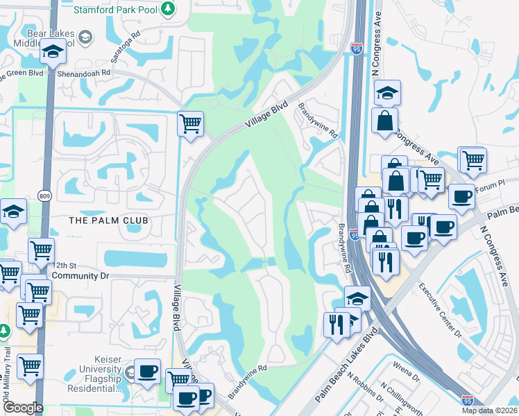 map of restaurants, bars, coffee shops, grocery stores, and more near 1550 Wilderness Road in West Palm Beach