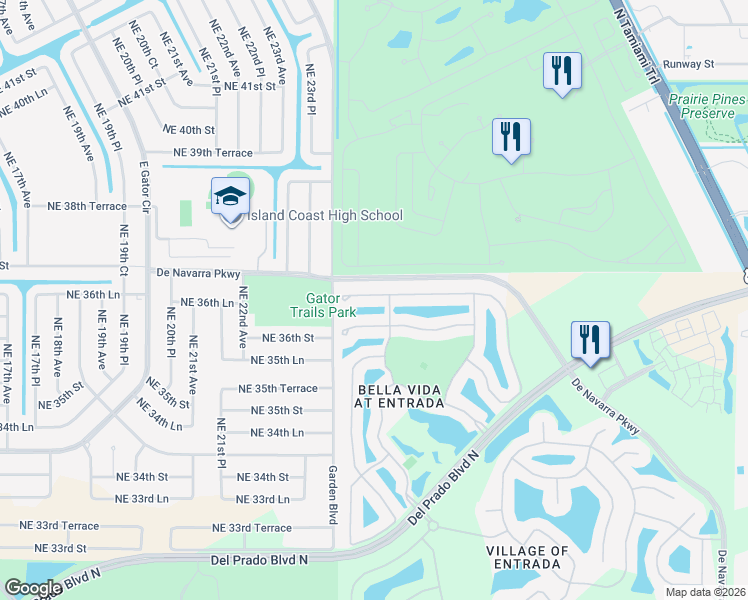 map of restaurants, bars, coffee shops, grocery stores, and more near 2501 Caslotti Way in Cape Coral