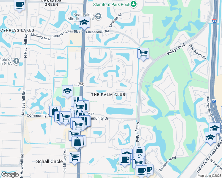 map of restaurants, bars, coffee shops, grocery stores, and more near 1280 Slash Pine Circle in West Palm Beach