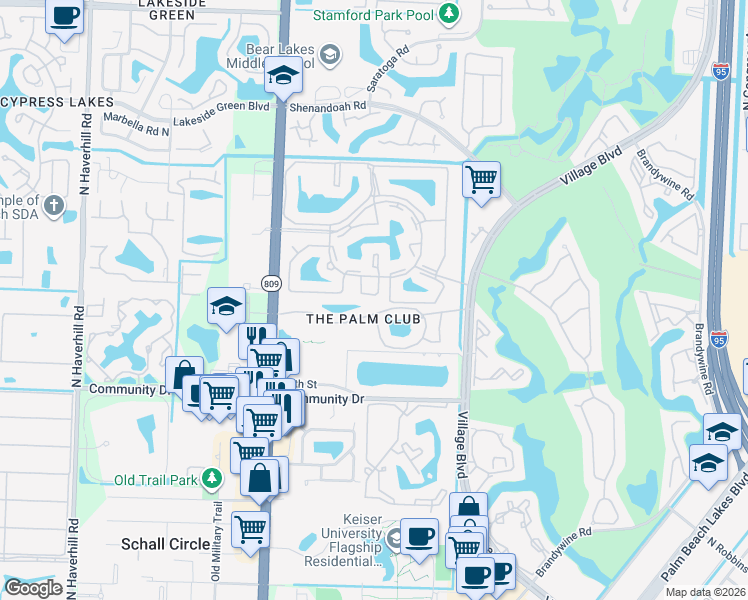 map of restaurants, bars, coffee shops, grocery stores, and more near 1279 Slash Pine Circle in West Palm Beach