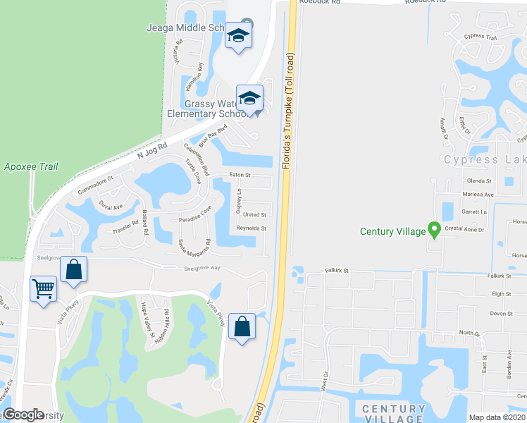 map of restaurants, bars, coffee shops, grocery stores, and more near 6107 United Street in West Palm Beach