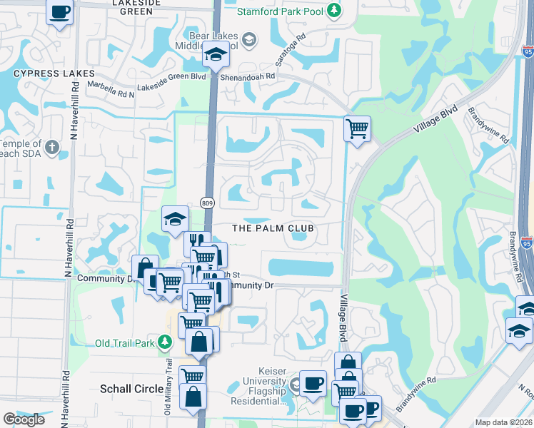 map of restaurants, bars, coffee shops, grocery stores, and more near 1263 Pine Sage Circle in West Palm Beach