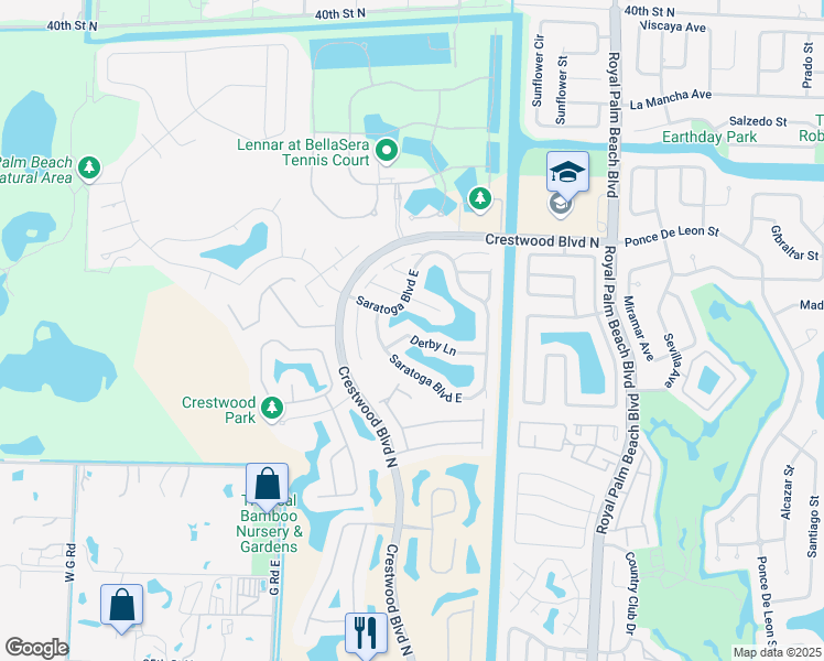 map of restaurants, bars, coffee shops, grocery stores, and more near 134 Derby Lane in West Palm Beach