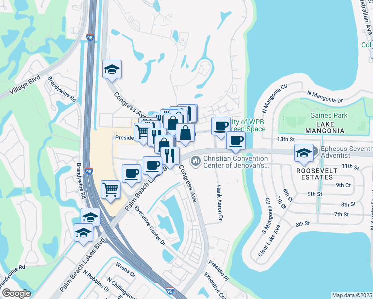 map of restaurants, bars, coffee shops, grocery stores, and more near 1325 North Congress Avenue in West Palm Beach