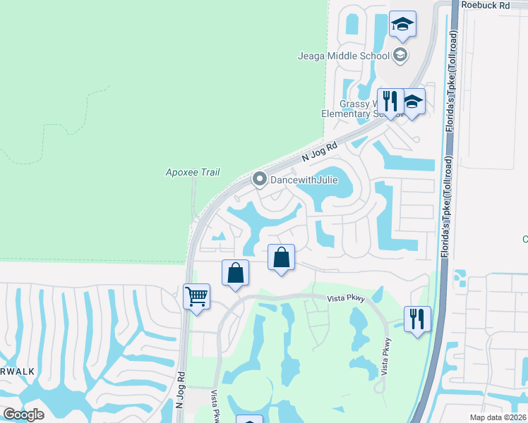 map of restaurants, bars, coffee shops, grocery stores, and more near 6775 Duval Avenue in Royal Palm Beach