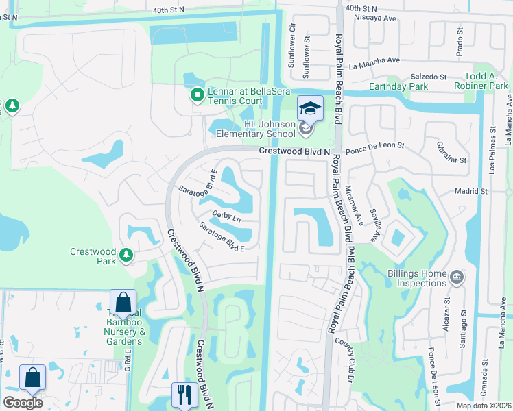 map of restaurants, bars, coffee shops, grocery stores, and more near 172 Saratoga Boulevard East in West Palm Beach