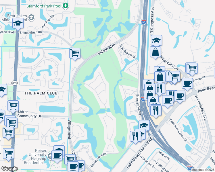 map of restaurants, bars, coffee shops, grocery stores, and more near 1530 Wilderness Road in West Palm Beach