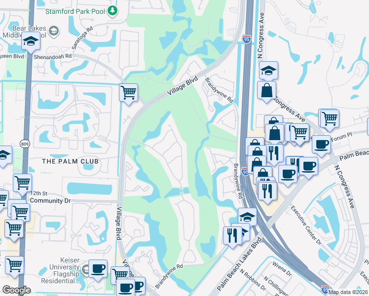 map of restaurants, bars, coffee shops, grocery stores, and more near 1550 Wilderness Road in West Palm Beach