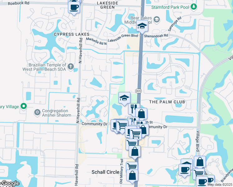 map of restaurants, bars, coffee shops, grocery stores, and more near 4877 Sable Pine Circle in West Palm Beach