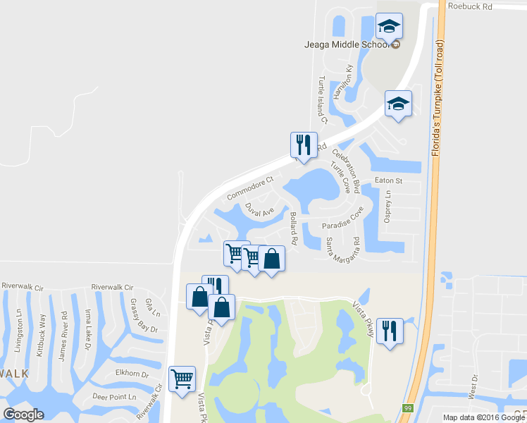 map of restaurants, bars, coffee shops, grocery stores, and more near 6775 Duval Avenue in Royal Palm Beach