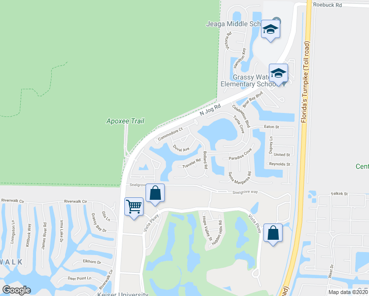 map of restaurants, bars, coffee shops, grocery stores, and more near 6651 Duval Avenue in West Palm Beach