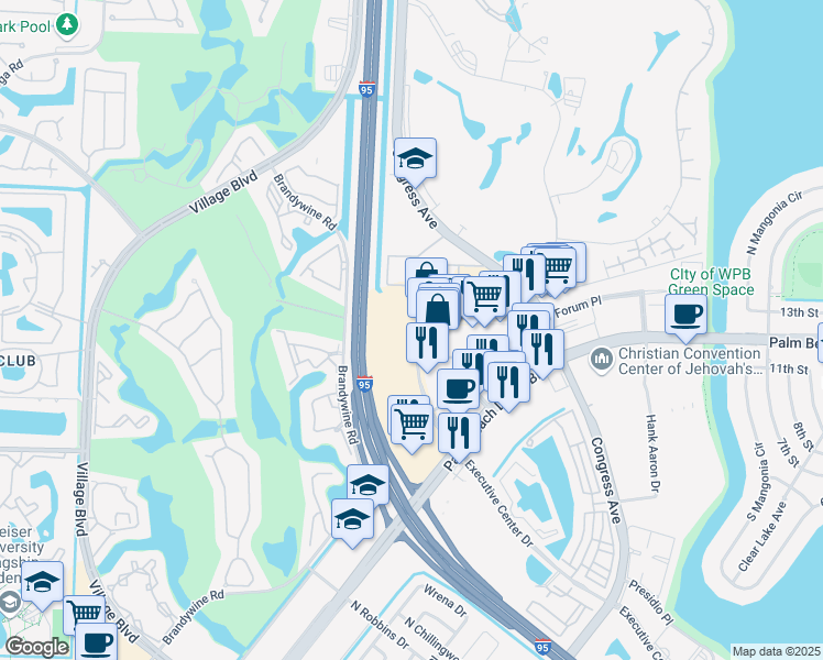 map of restaurants, bars, coffee shops, grocery stores, and more near 1801 Palm Beach Lakes Boulevard in West Palm Beach