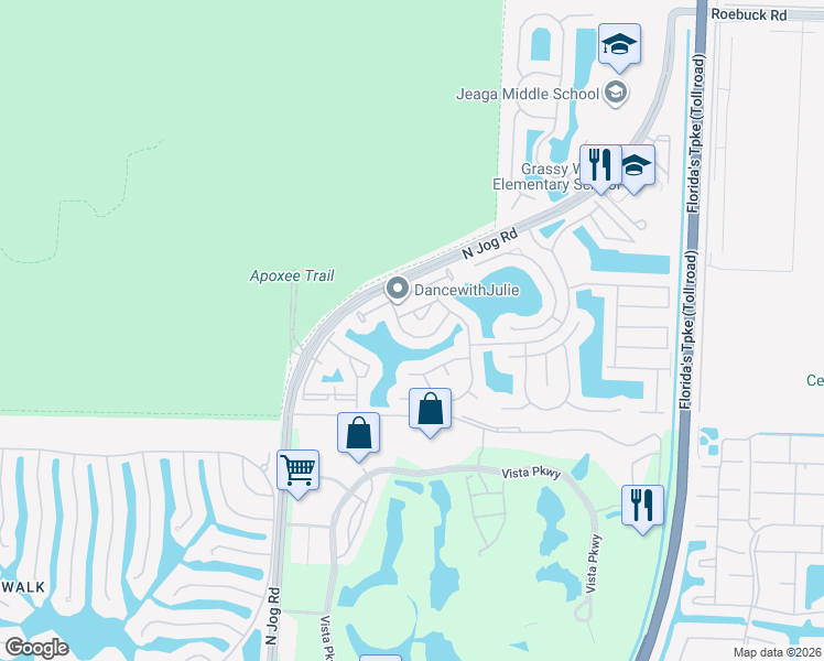 map of restaurants, bars, coffee shops, grocery stores, and more near 6775 Duval Avenue in Royal Palm Beach