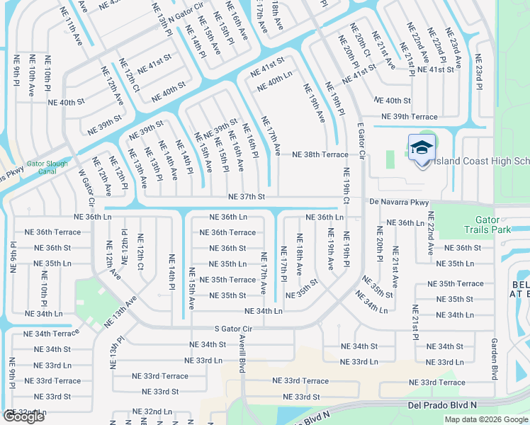 map of restaurants, bars, coffee shops, grocery stores, and more near 1631 Northeast 36th Lane in Cape Coral