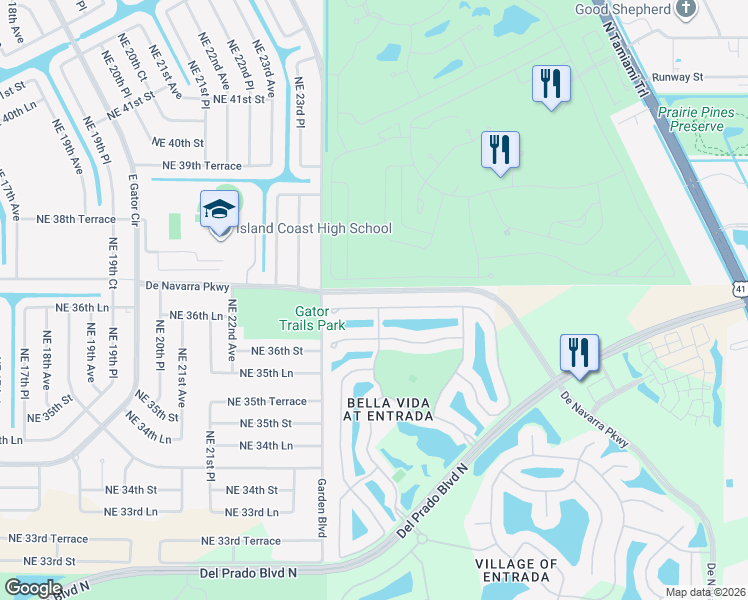 map of restaurants, bars, coffee shops, grocery stores, and more near 2501 Caslotti Way in Cape Coral