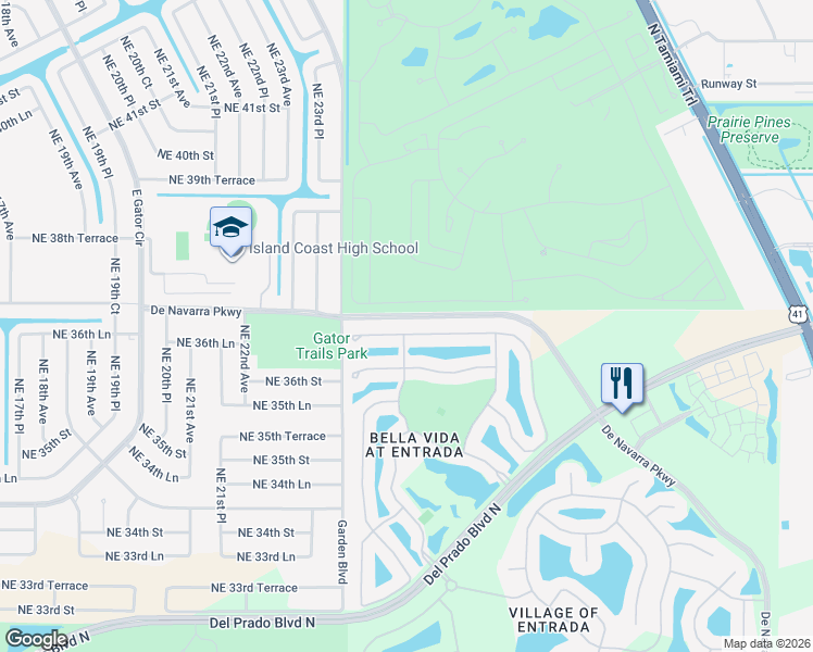 map of restaurants, bars, coffee shops, grocery stores, and more near 2501 Caslotti Way in Cape Coral