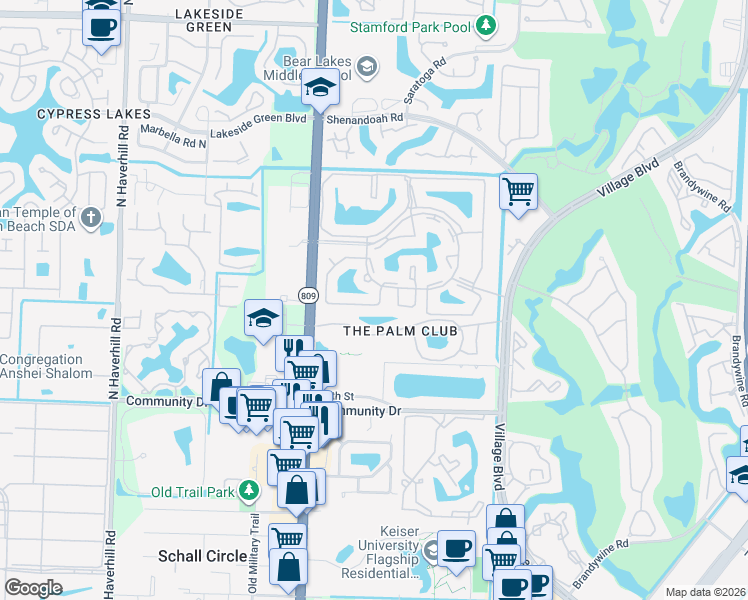 map of restaurants, bars, coffee shops, grocery stores, and more near 1263 Pine Sage Circle in West Palm Beach