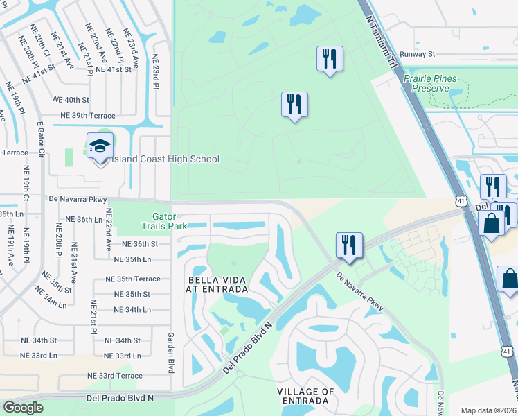 map of restaurants, bars, coffee shops, grocery stores, and more near 2571 Caslotti Way in Cape Coral