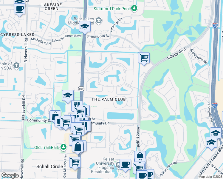 map of restaurants, bars, coffee shops, grocery stores, and more near 1279 Slash Pine Circle in West Palm Beach