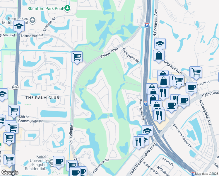 map of restaurants, bars, coffee shops, grocery stores, and more near 1550 Wilderness Road in West Palm Beach