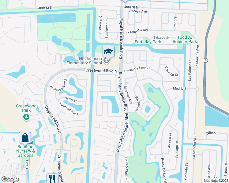 map of restaurants, bars, coffee shops, grocery stores, and more near 207 Parkwood Drive in Royal Palm Beach