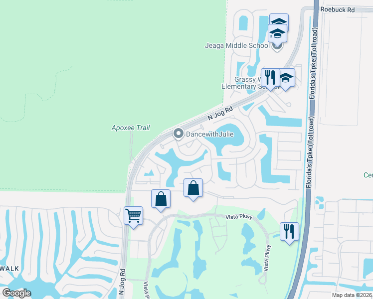 map of restaurants, bars, coffee shops, grocery stores, and more near 6775 Duval Avenue in Royal Palm Beach