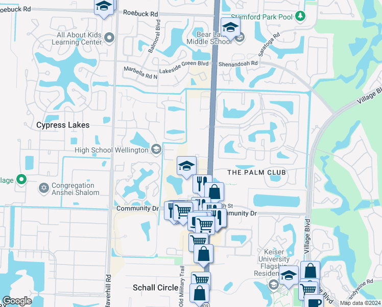 map of restaurants, bars, coffee shops, grocery stores, and more near 3261 North Military Trail in West Palm Beach