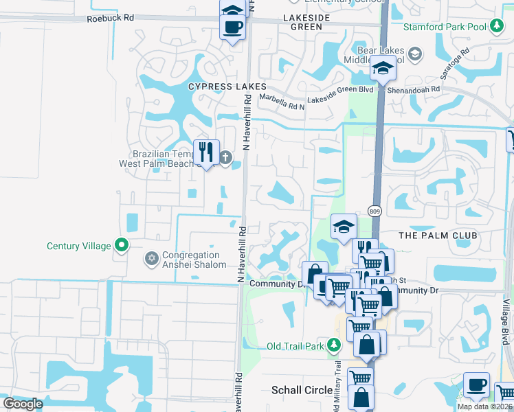 map of restaurants, bars, coffee shops, grocery stores, and more near 4961 Sable Pine Circle in West Palm Beach
