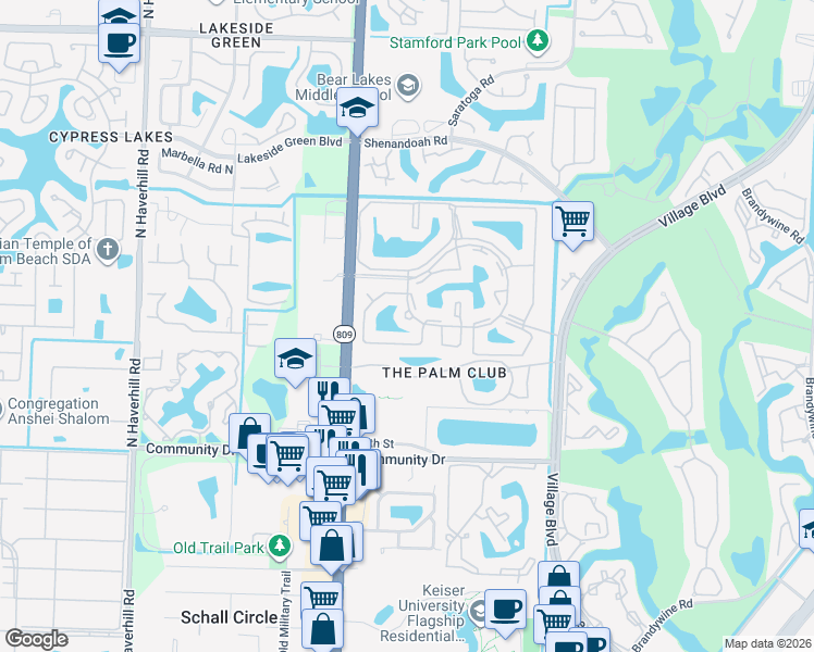 map of restaurants, bars, coffee shops, grocery stores, and more near 1285 Green Pine Boulevard in West Palm Beach