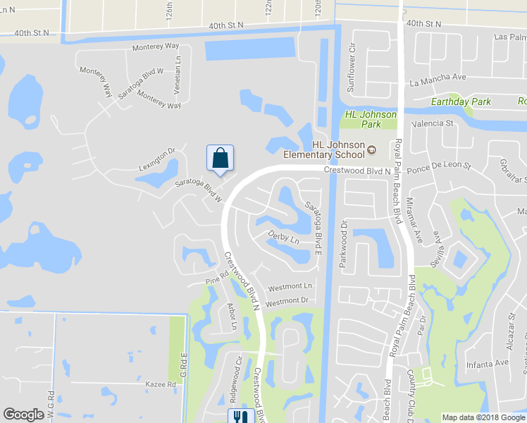 map of restaurants, bars, coffee shops, grocery stores, and more near 121 Saratoga Boulevard East in Royal Palm Beach