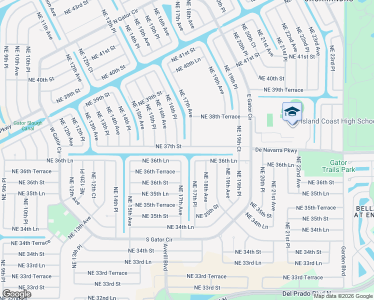 map of restaurants, bars, coffee shops, grocery stores, and more near 1631 Northeast 36th Lane in Cape Coral