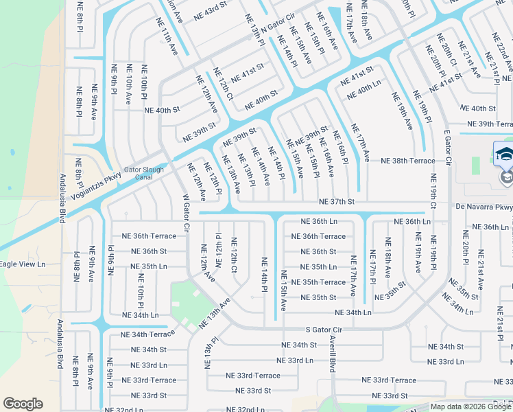 map of restaurants, bars, coffee shops, grocery stores, and more near 1305 Northeast 36th Lane in Cape Coral