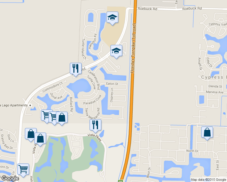 map of restaurants, bars, coffee shops, grocery stores, and more near 6188 Whalton Street in West Palm Beach