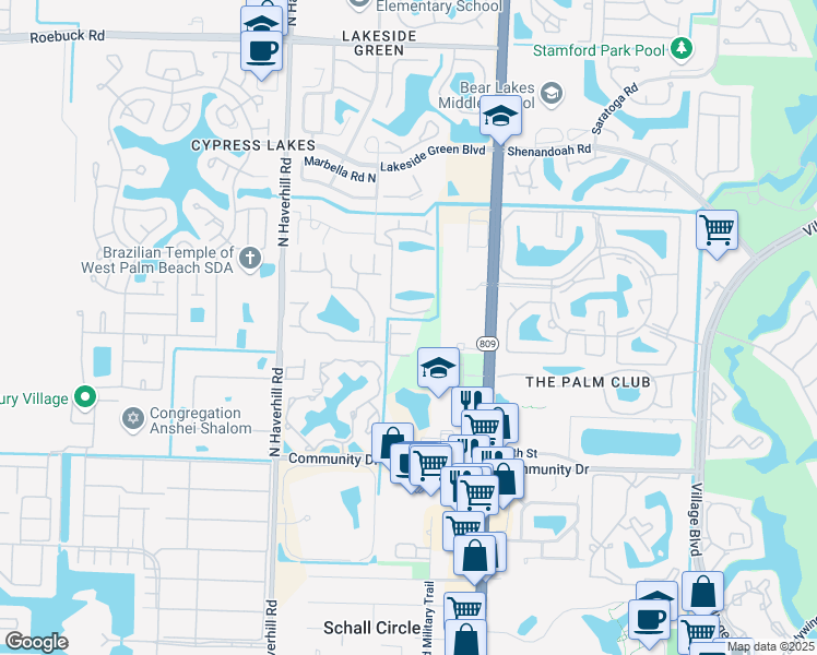 map of restaurants, bars, coffee shops, grocery stores, and more near 4877 Sable Pine Circle in West Palm Beach