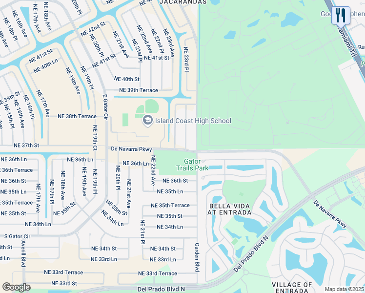 map of restaurants, bars, coffee shops, grocery stores, and more near 3628 Garden Boulevard in Cape Coral