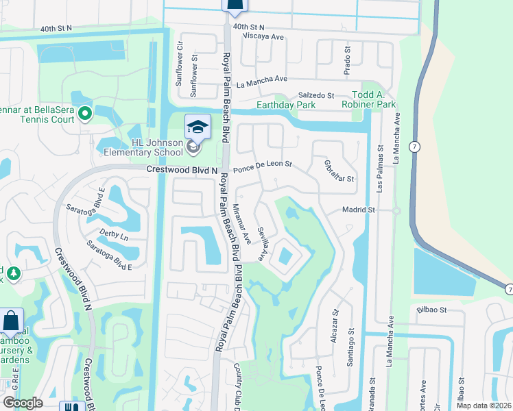 map of restaurants, bars, coffee shops, grocery stores, and more near 123 Sevilla Avenue in Royal Palm Beach