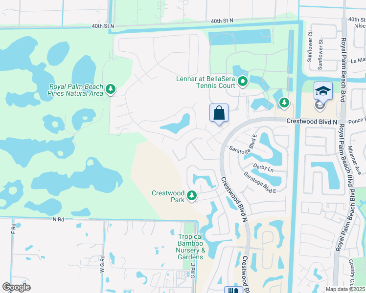 map of restaurants, bars, coffee shops, grocery stores, and more near 2946 Fontana Place in Royal Palm Beach